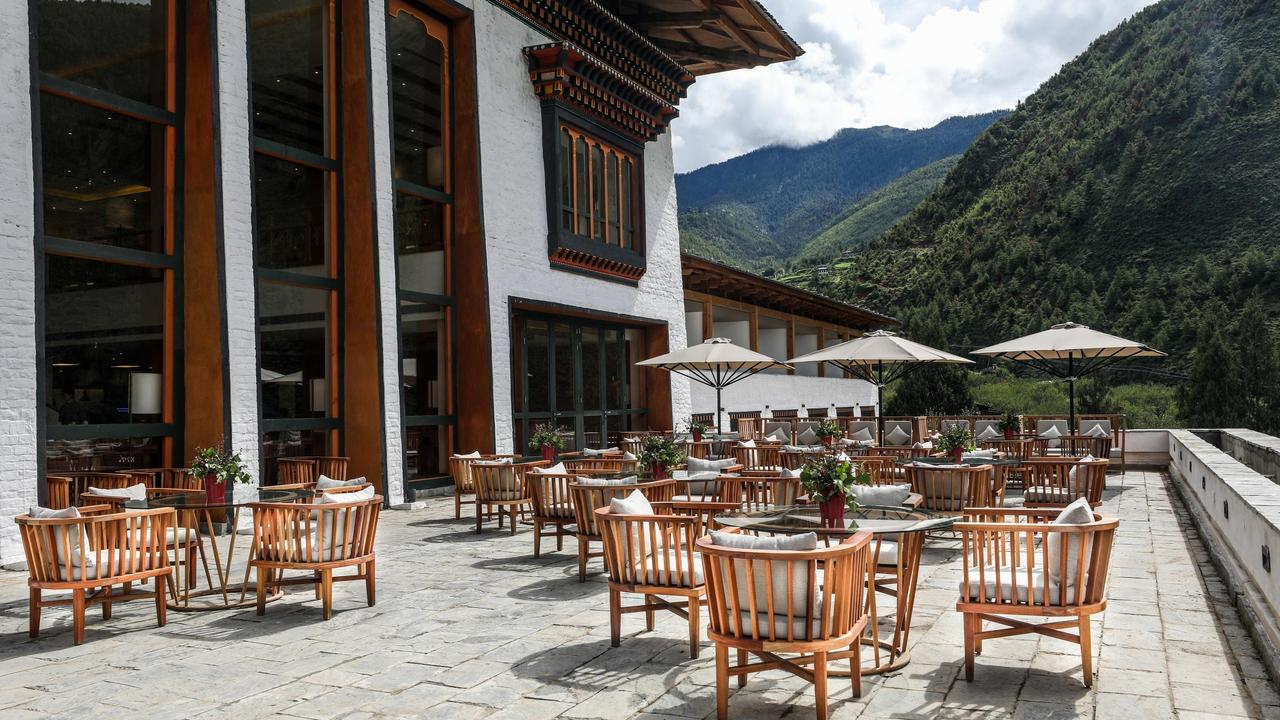 Outdoor terrace at Bhutan Spirit Sanctuary
