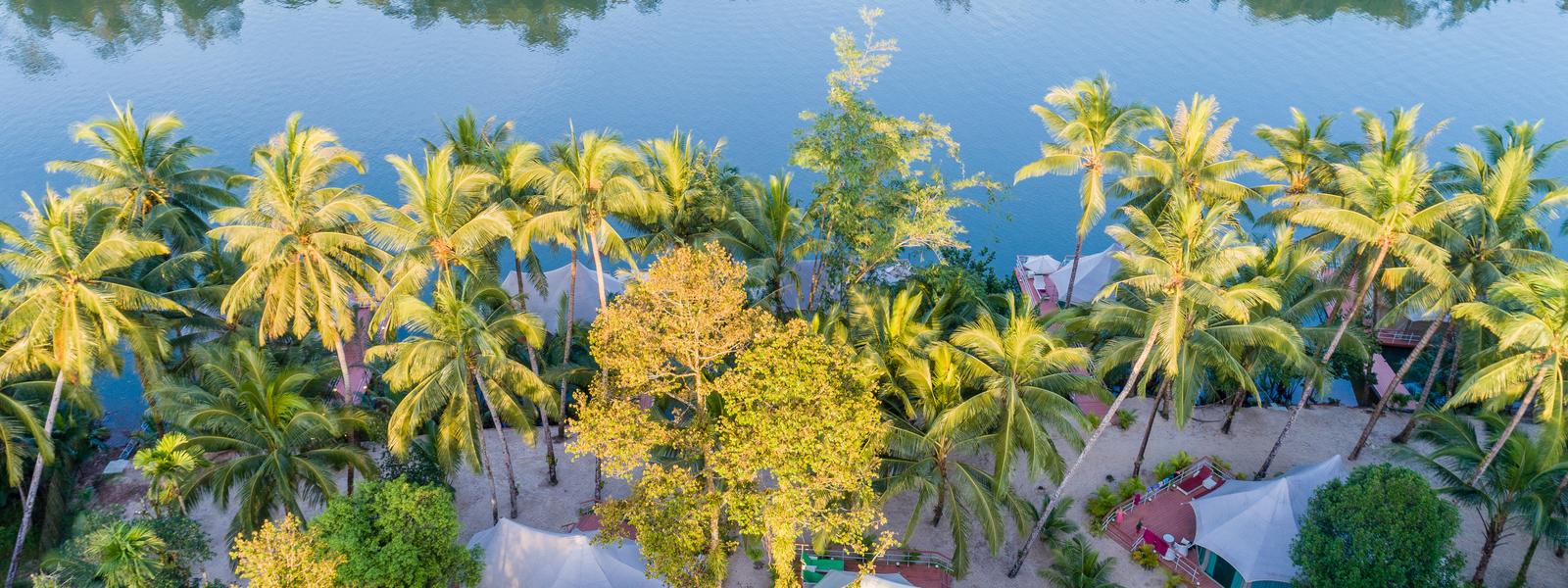 Four Rivers floating lodge aerial view