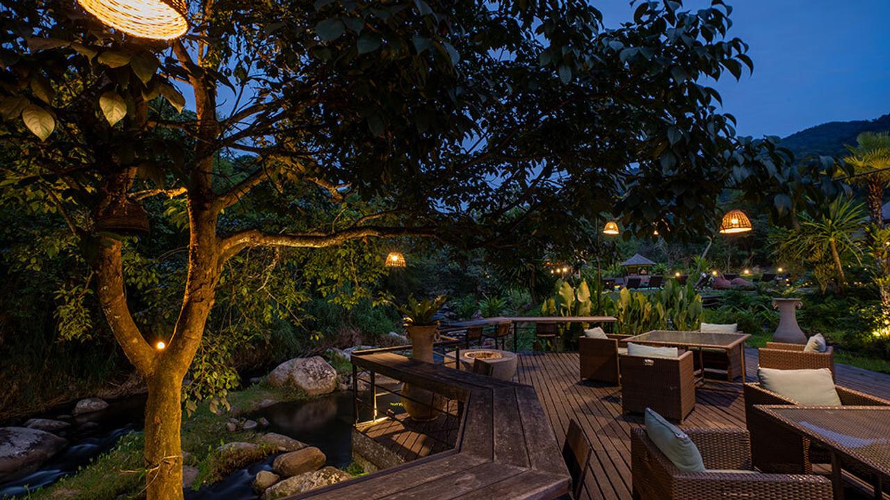 Terrace by night at Nam Kat Yorla Pa