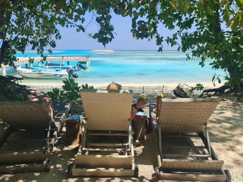 Sunloungers at Sama Garden Fehendhoo