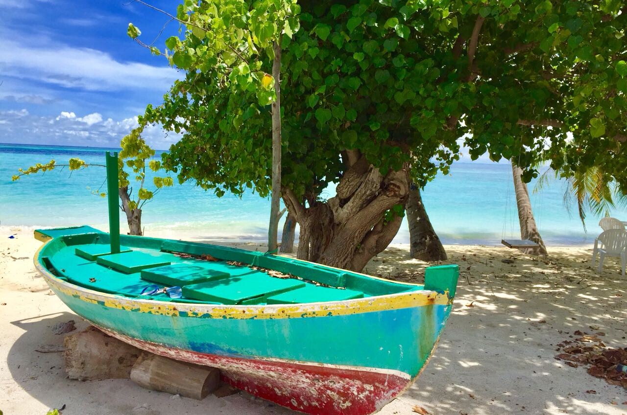 Boat on beach in the Maldives